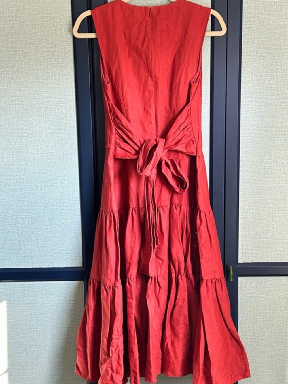 Hobbs London Seville Midi Dress in Cayenne Red 100% Linen Drop Waist, Size 6 - Picture 3 of 11